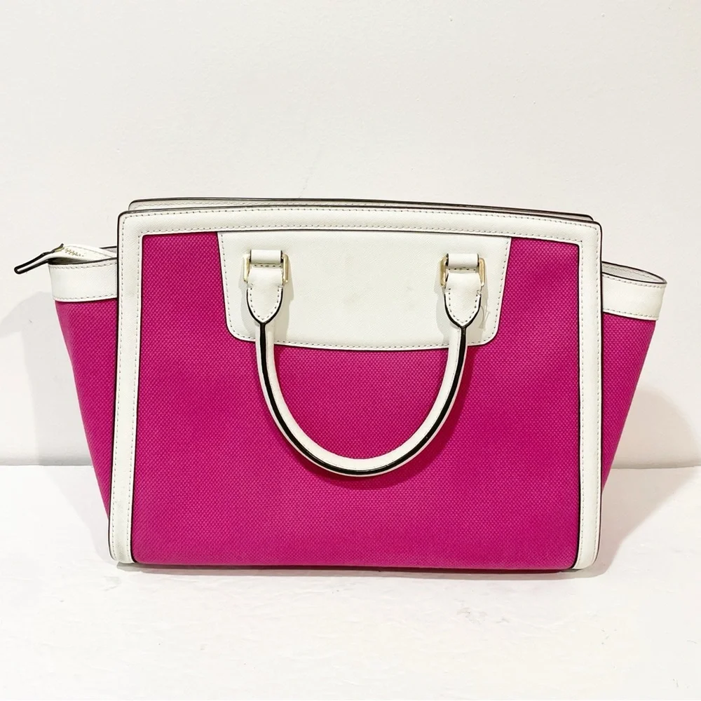 MICHAEL KORS Pink Canvas w/ White Leather Trim‎ Handbag Satchel Crossbody Bag